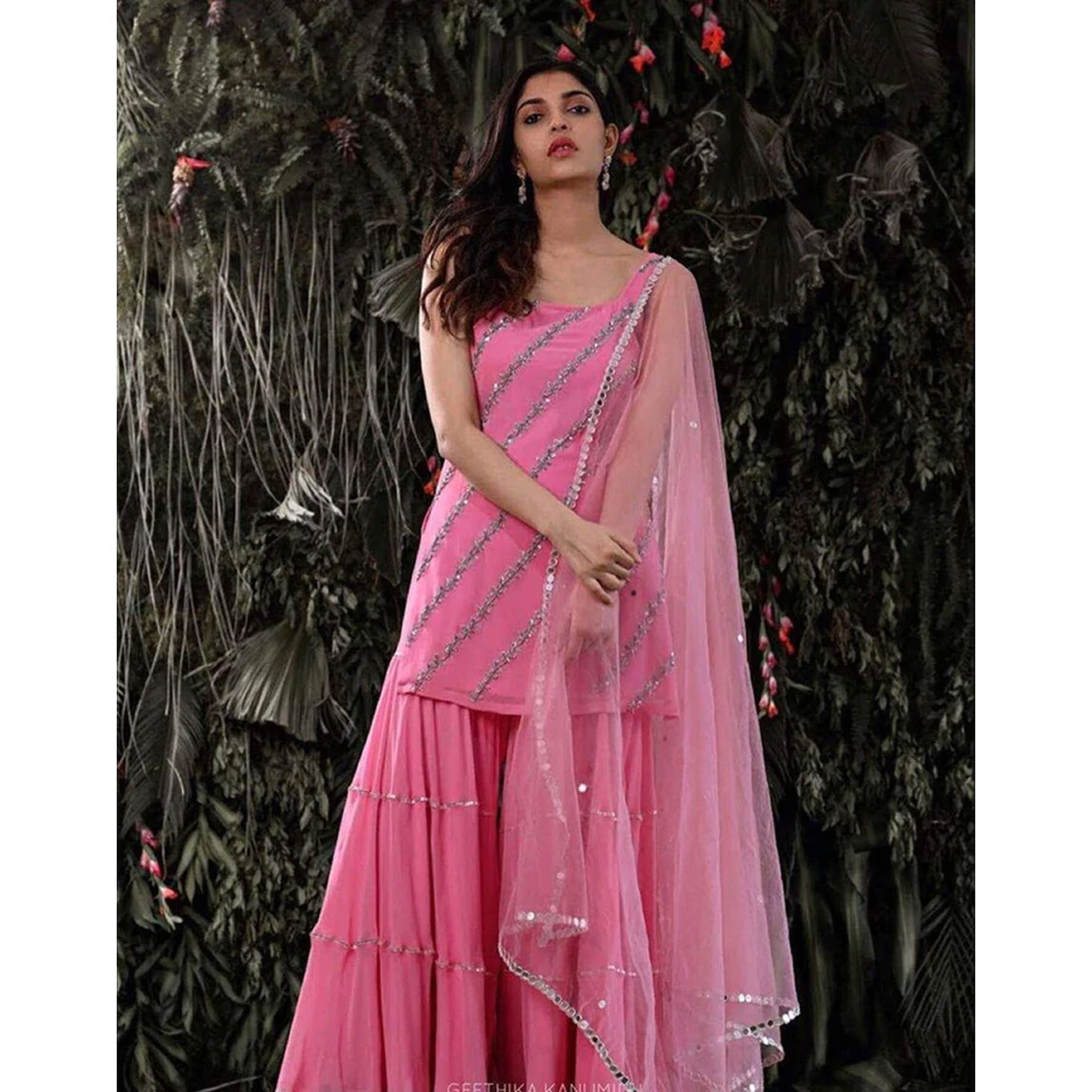 Baby Pink color Sharara set with Heavy Embroidery work
