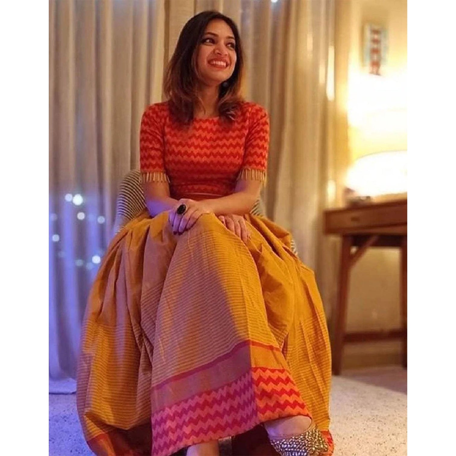 Beautiful Designer Wear Mustard Silk Digital Printed Lehenga Choli