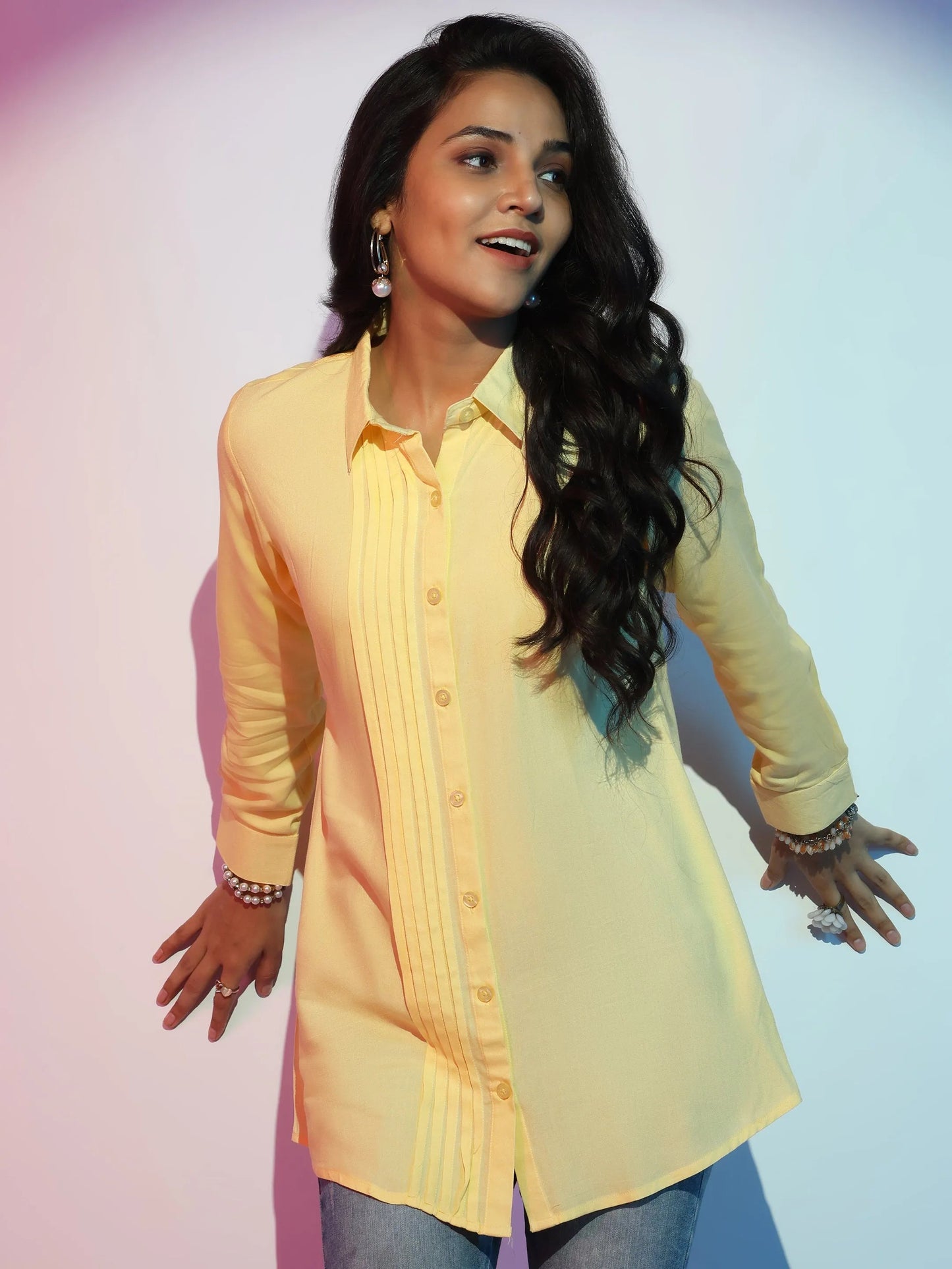 Gerua Yellow Solid Rayon Straight Kurti