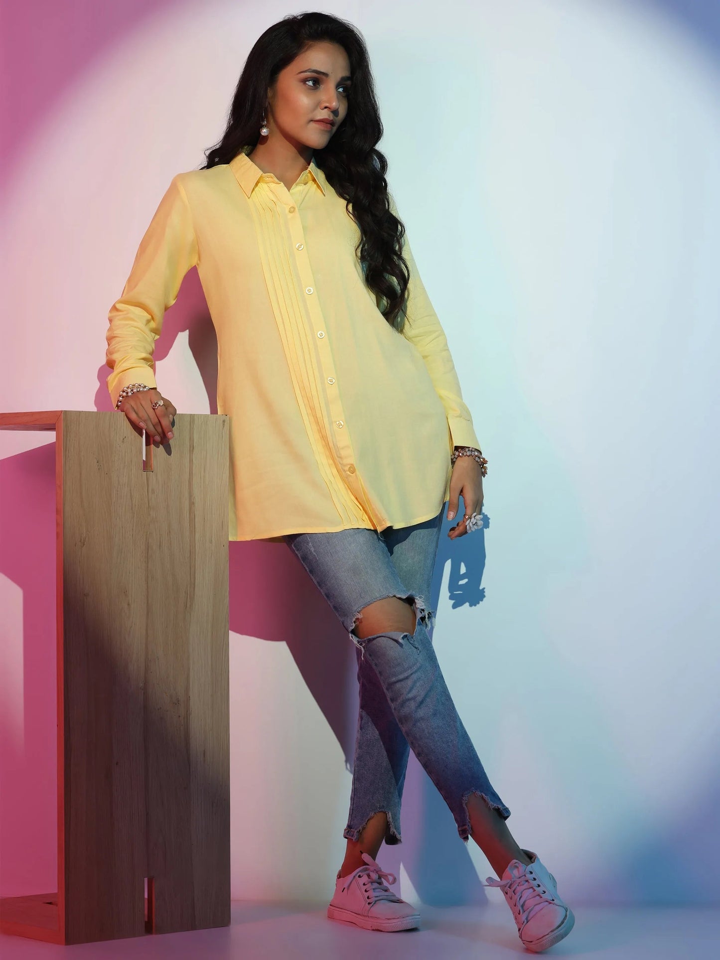 Gerua Yellow Solid Rayon Straight Kurti