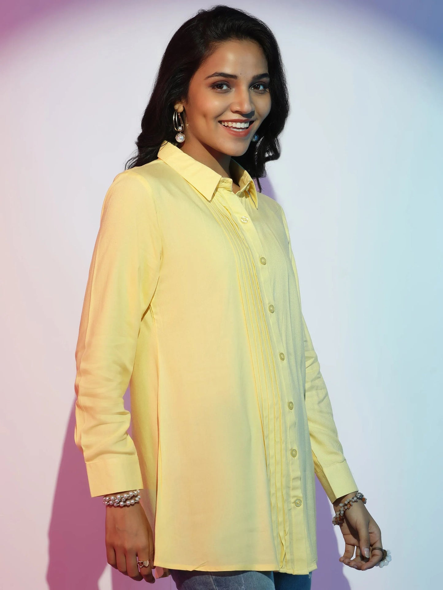 Gerua Yellow Solid Rayon Straight Kurti