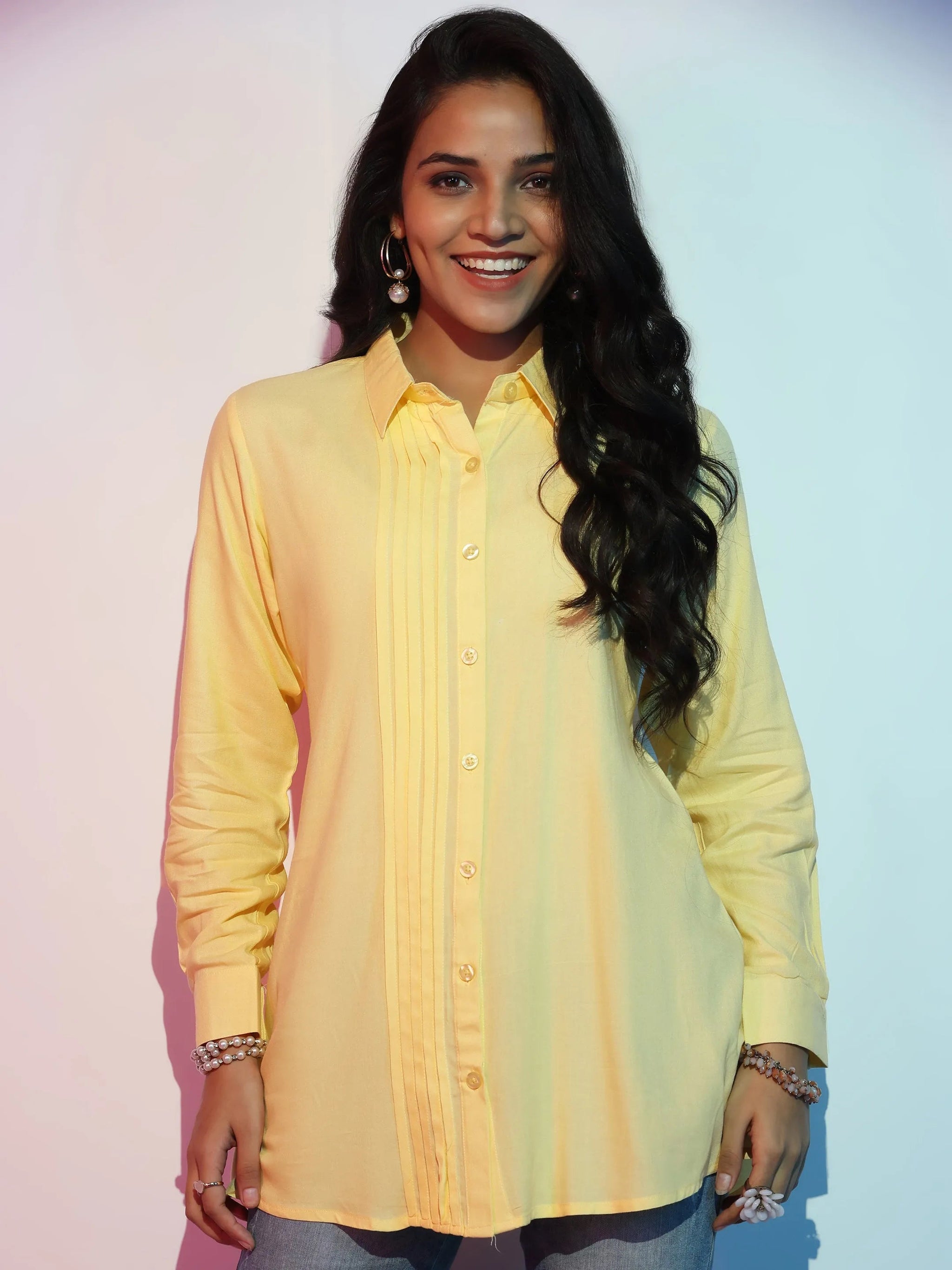 Gerua Yellow Solid Rayon Straight Kurti