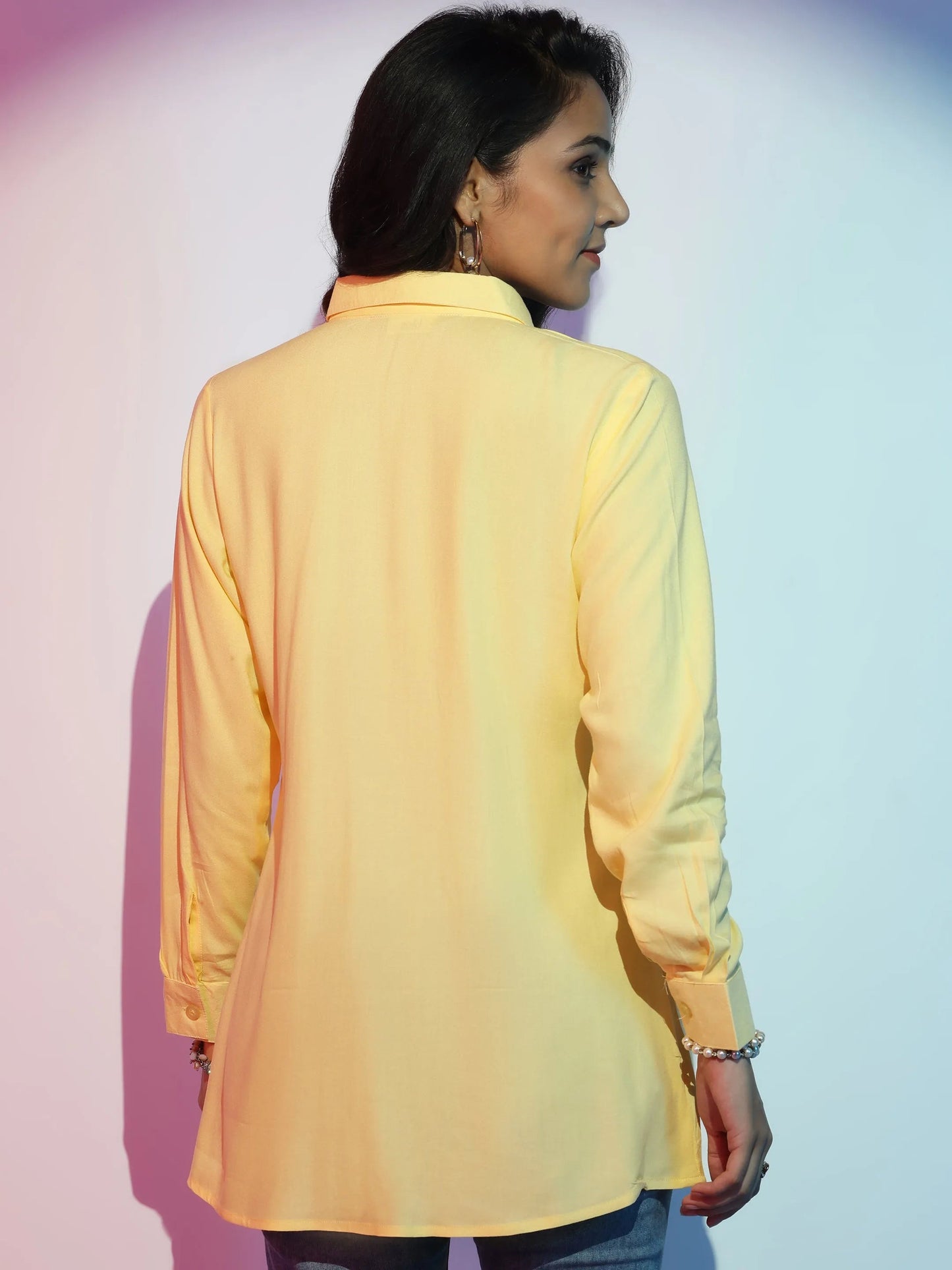 Gerua Yellow Solid Rayon Straight Kurti