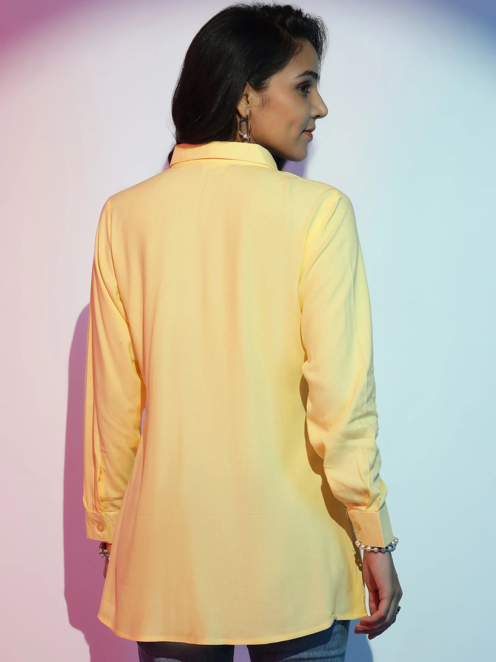 Gerua Yellow Solid Rayon Straight Kurti
