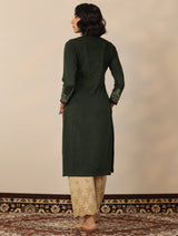 Libas Olive Embroidered Wool Straight Kurta