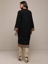 Libas Black Floral Embroidered Wool Straight Kurta