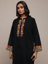 Libas Black Floral Embroidered Wool Straight Kurta