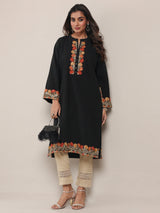 Libas Black Floral Embroidered Wool Straight Kurta