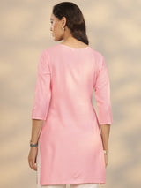 Gerua Pink Embroidered Rayon Straight Short Kurti