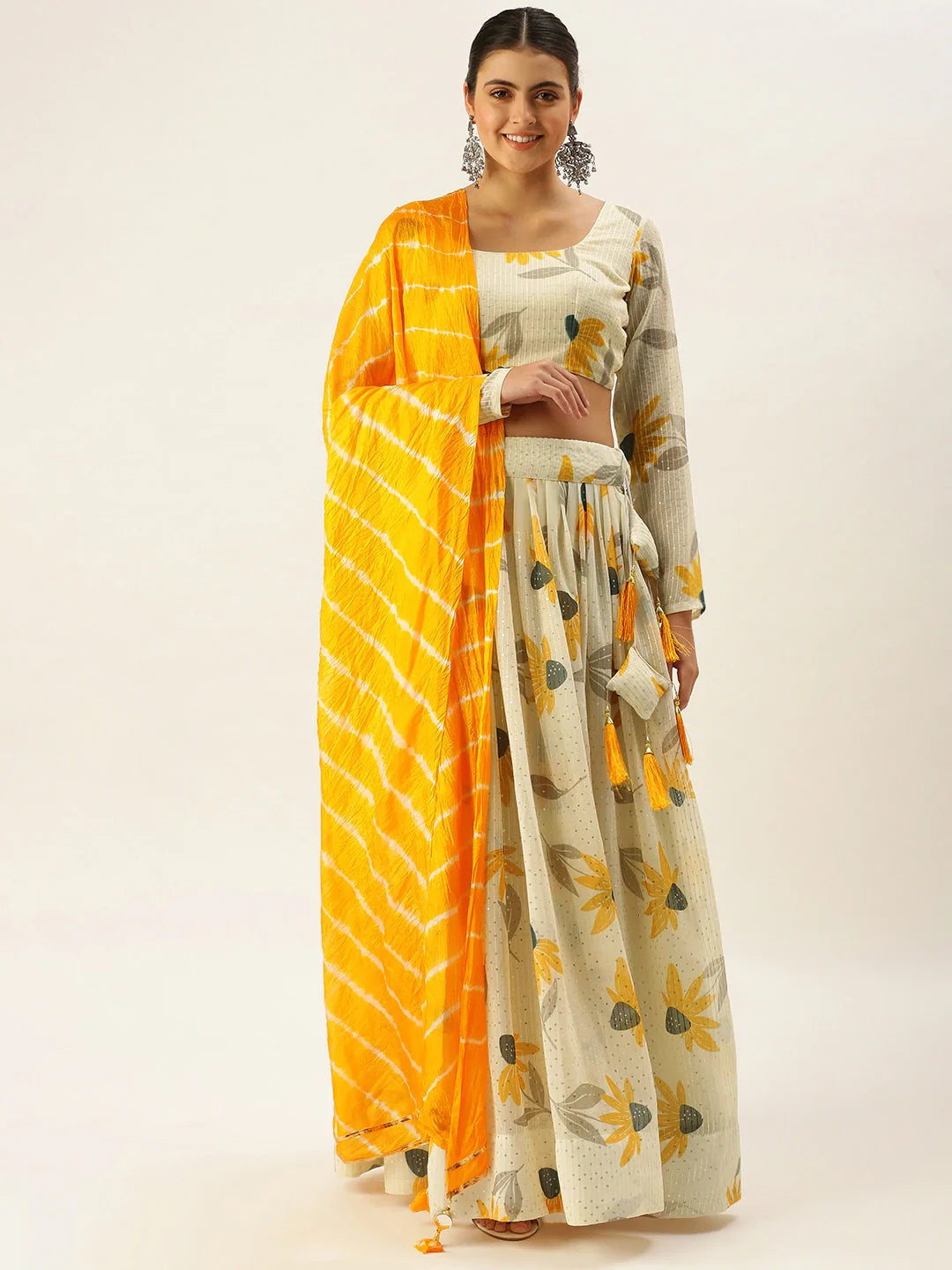 Peach Lehenga Choli with Yellow Dupatta