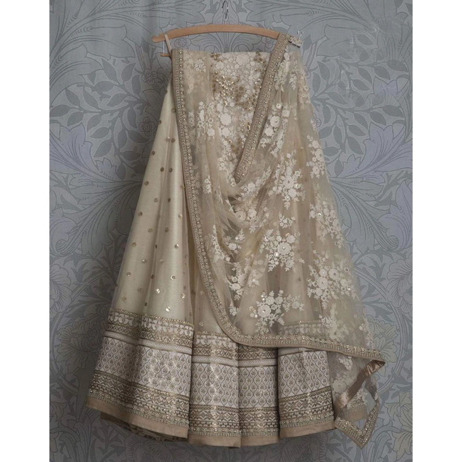 Beige Colored Lehenga Choli with Resham, Zari, and Sequence Work