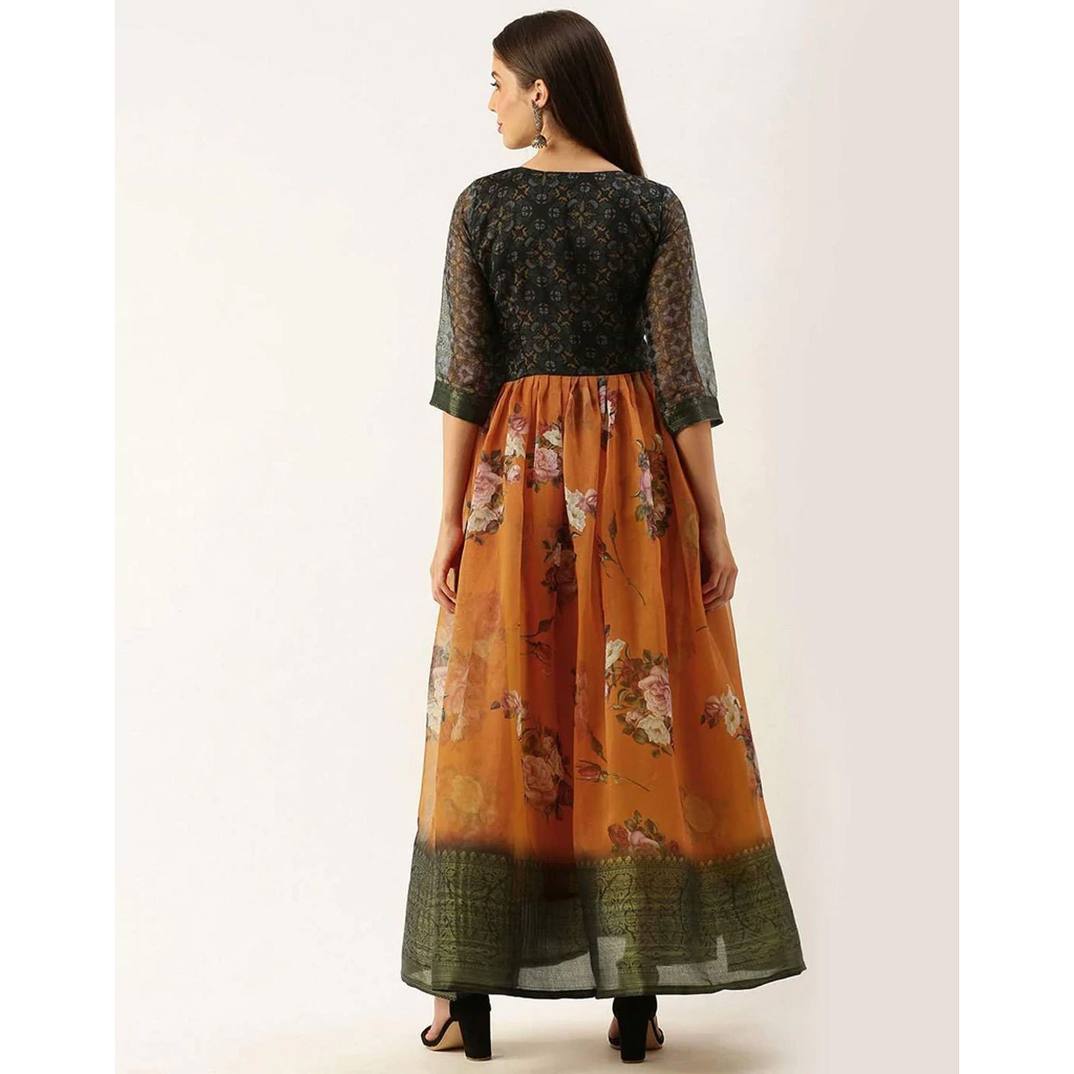 Black and Orange Combination Cotton Gown