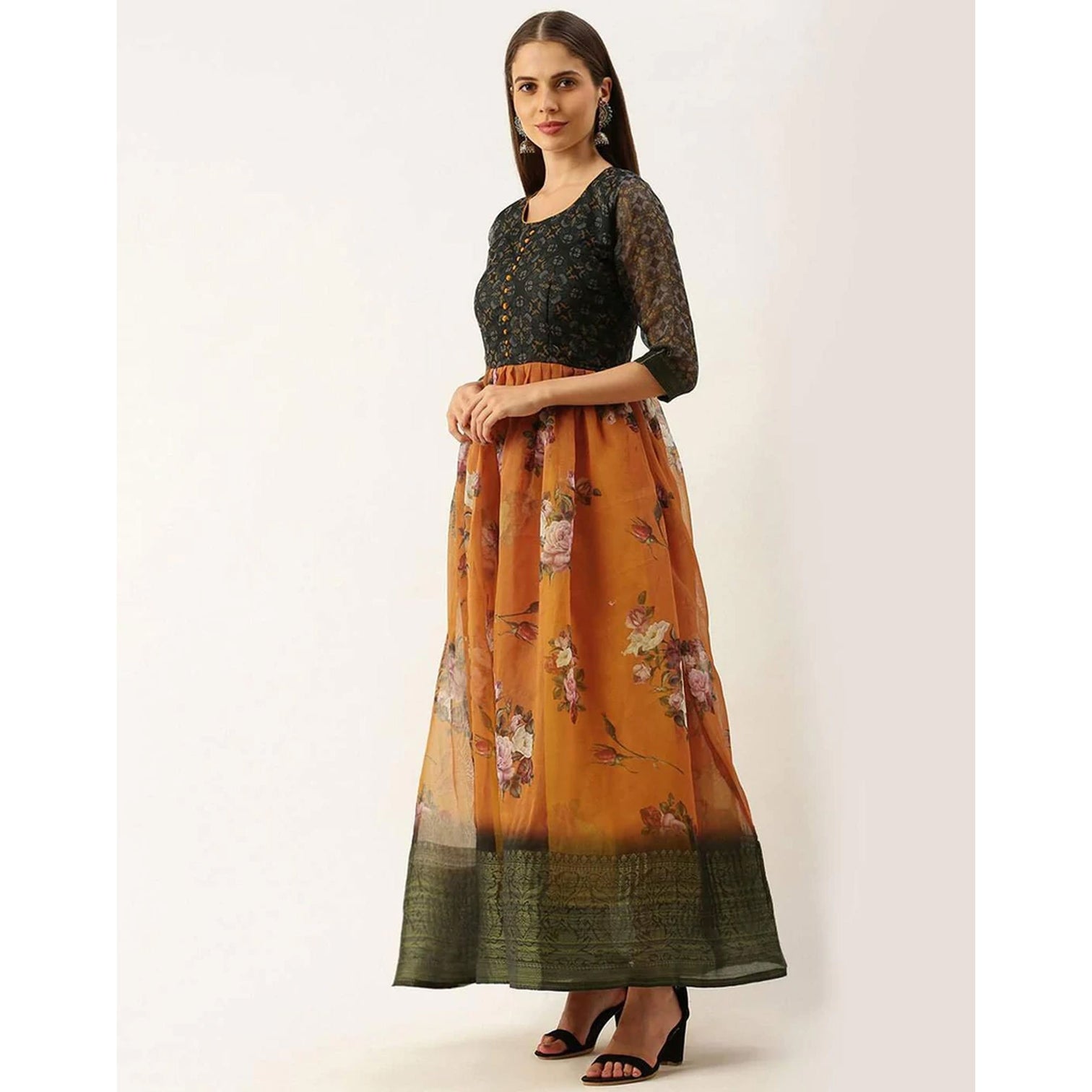Black and Orange Combination Cotton Gown