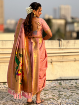 Baby Pink Wedding Special Nauvari Paithani Soft Silk Saree with Zari Woven Polka Motifs and Peacock Pallu