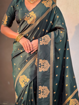 Bottle Green Soft Silk Traditional Zari Woven Saree