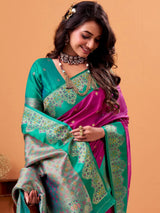 Noteworthy Magenta Zari Weaving Silk Festive Wear Saree With Blouse