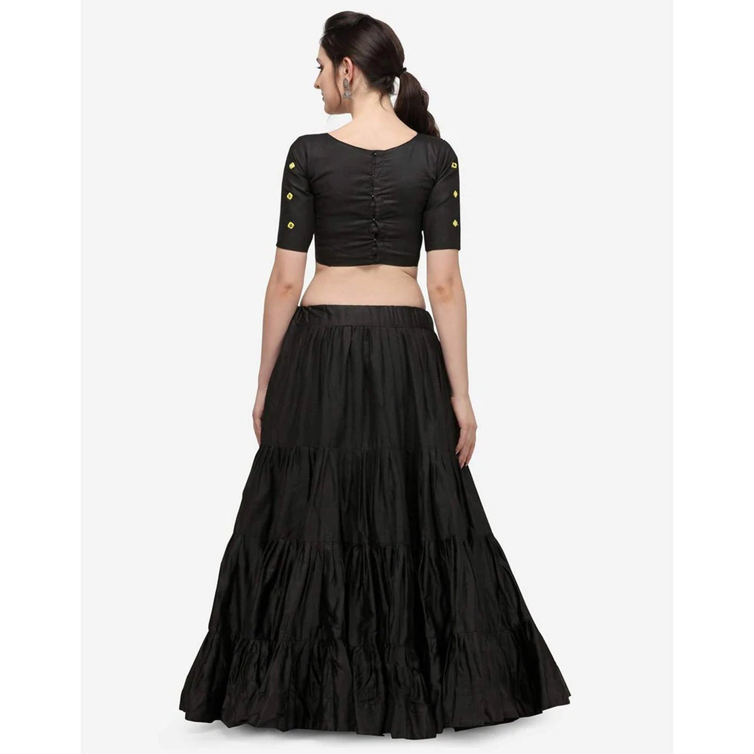Black Color Cotton Lehenga with Real Mirror Work