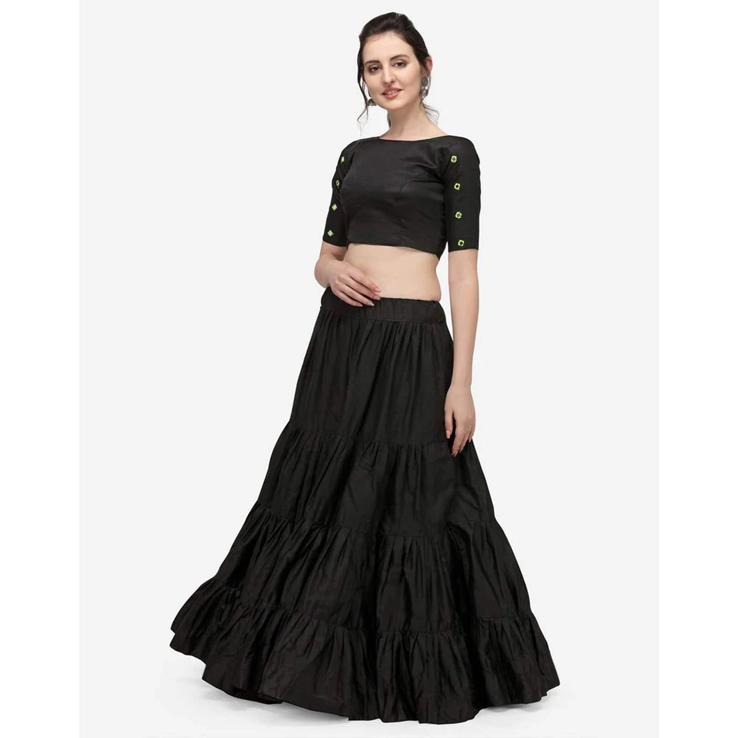 Black Color Cotton Lehenga with Real Mirror Work