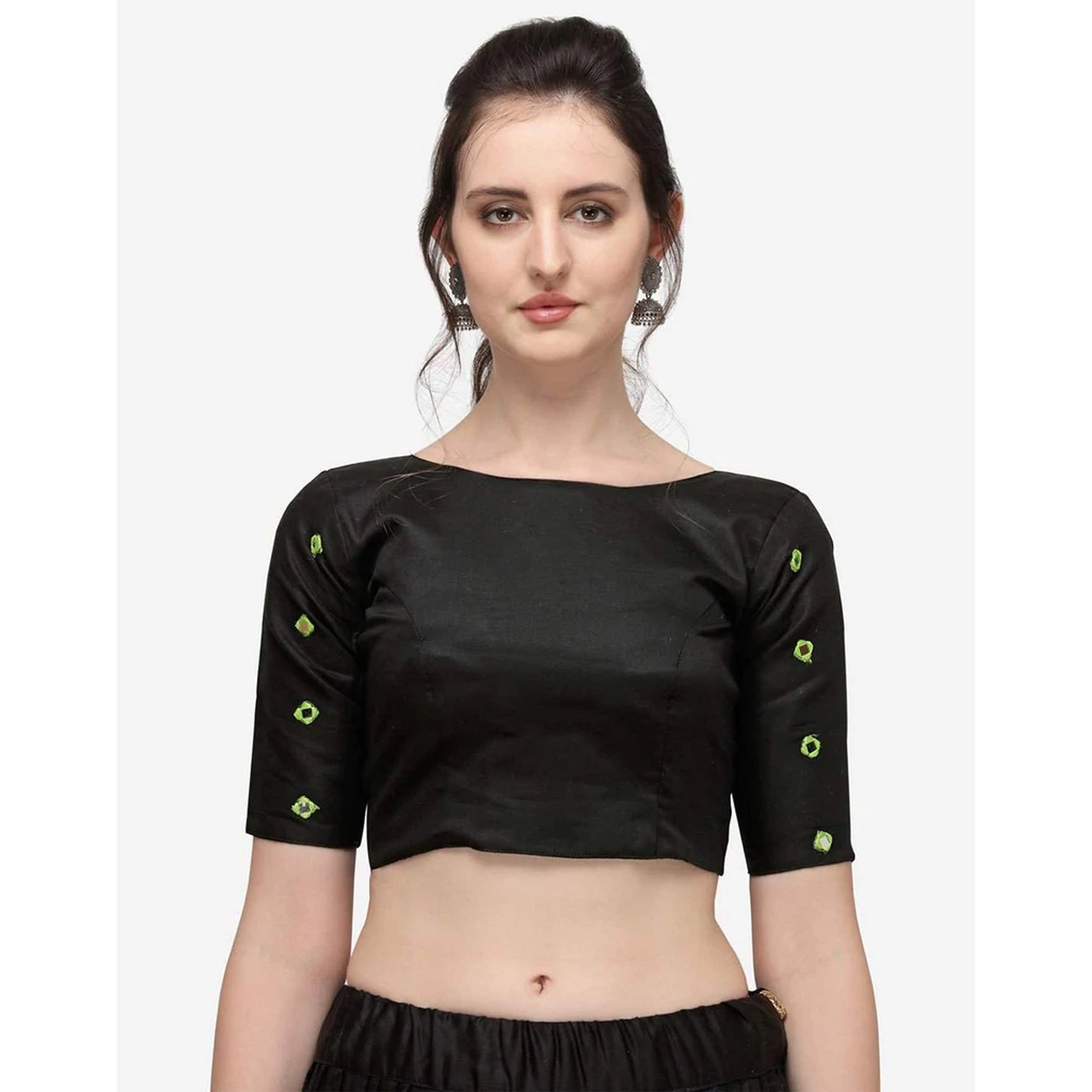 Black Color Cotton Lehenga with Real Mirror Work