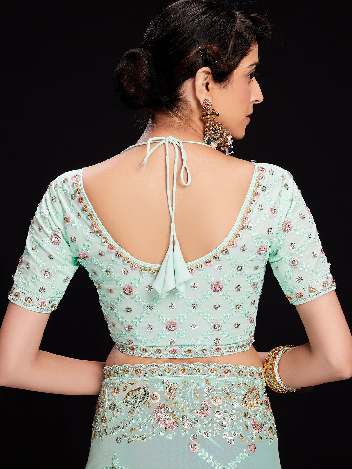 Blue Georgette Embroidered Saree With Unstitched Blouse