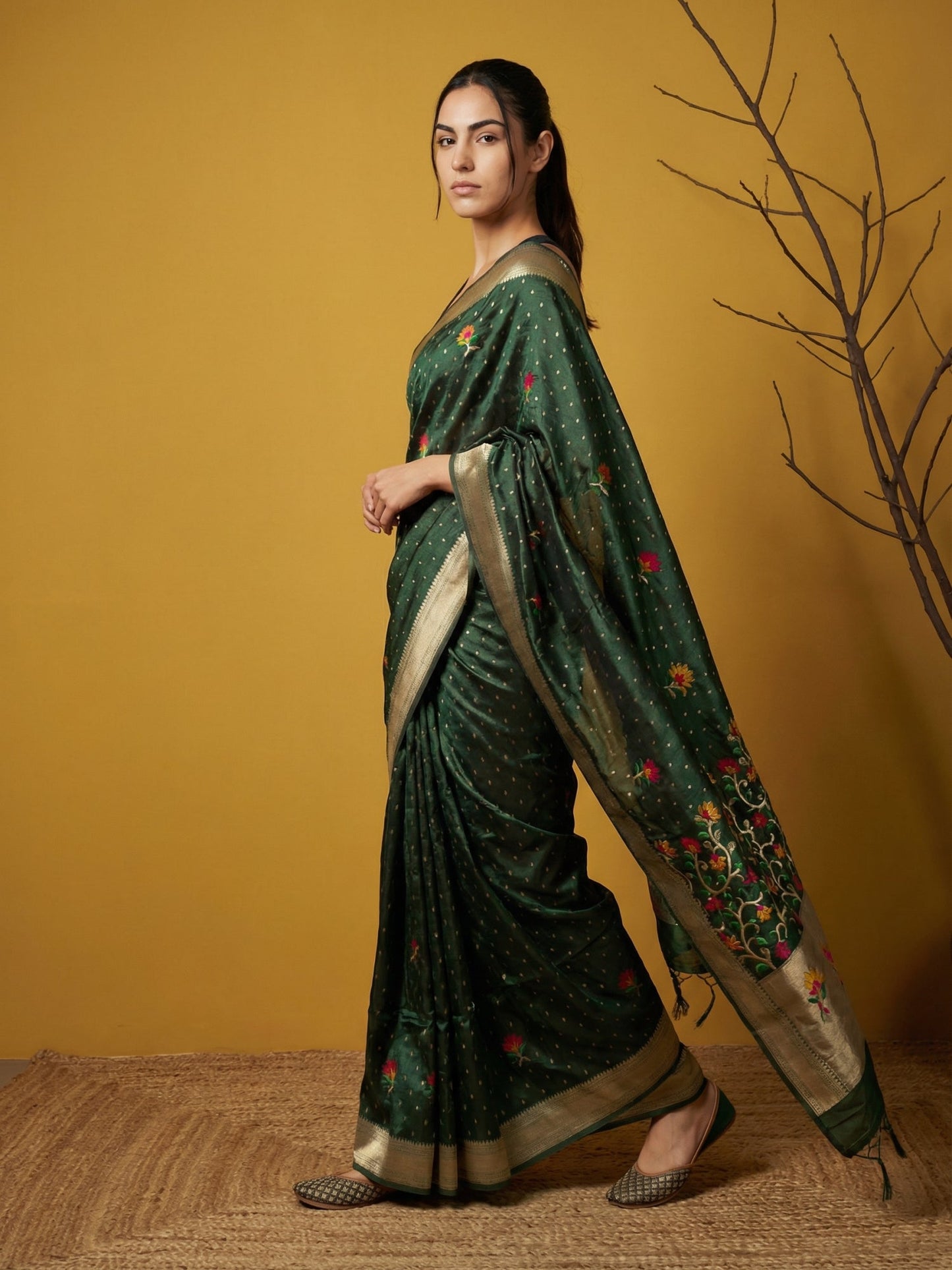 Soft Organza Meenakari Woven Saree with Jamdani Zari Pallu and Brocade Blouse Festive Wedding Party Wear Saree