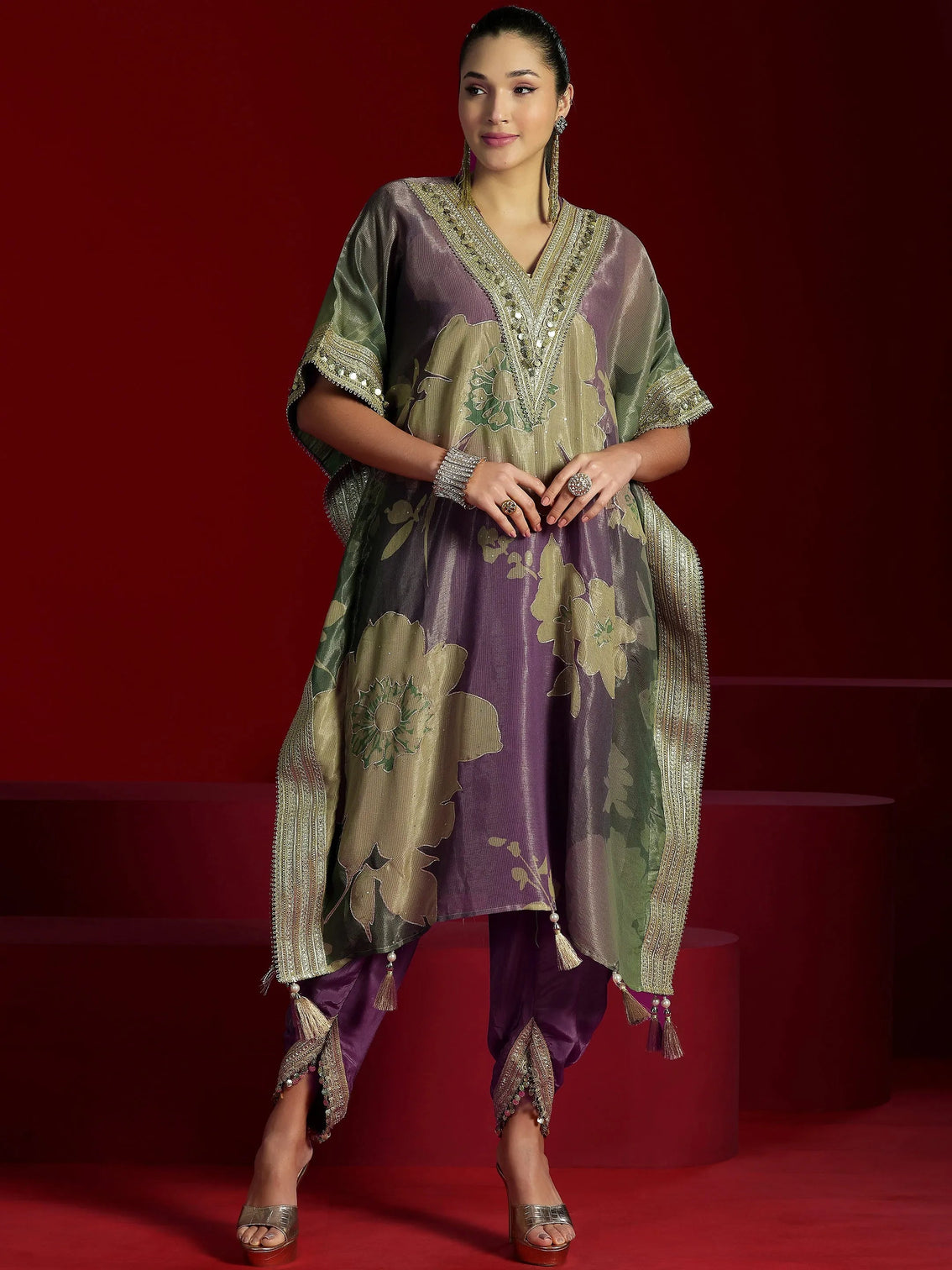 Mameraa Art Mauve Printed Silk Blend Co-Ords