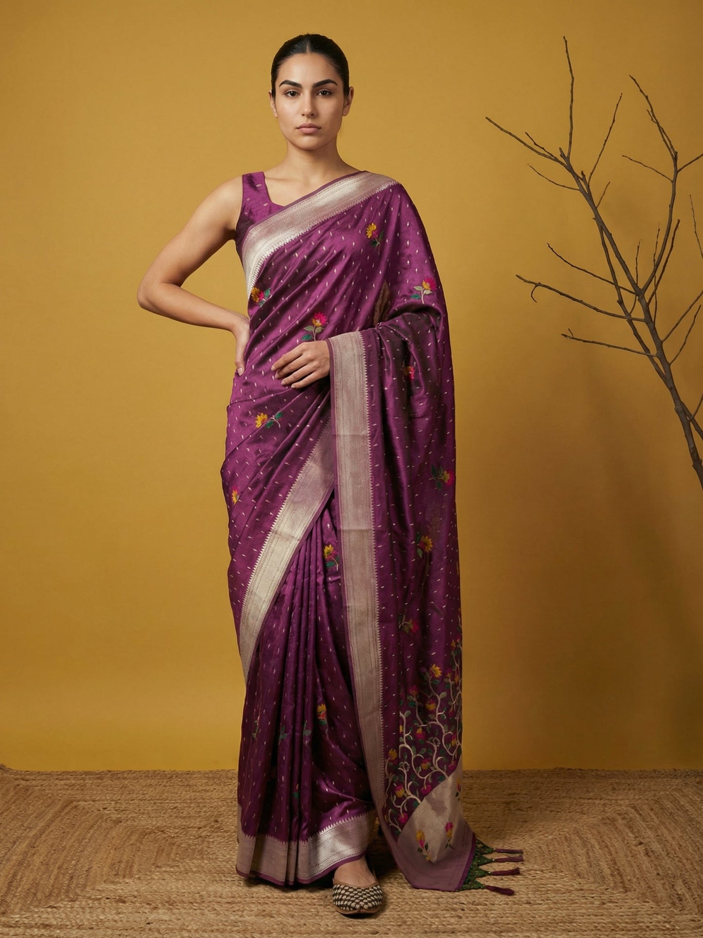Soft Organza Meenakari Woven Saree with Jamdani Zari Pallu and Brocade Blouse Festive Wedding Party Wear Saree