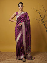 Soft Organza Meenakari Woven Saree with Jamdani Zari Pallu and Brocade Blouse Festive Wedding Party Wear Saree