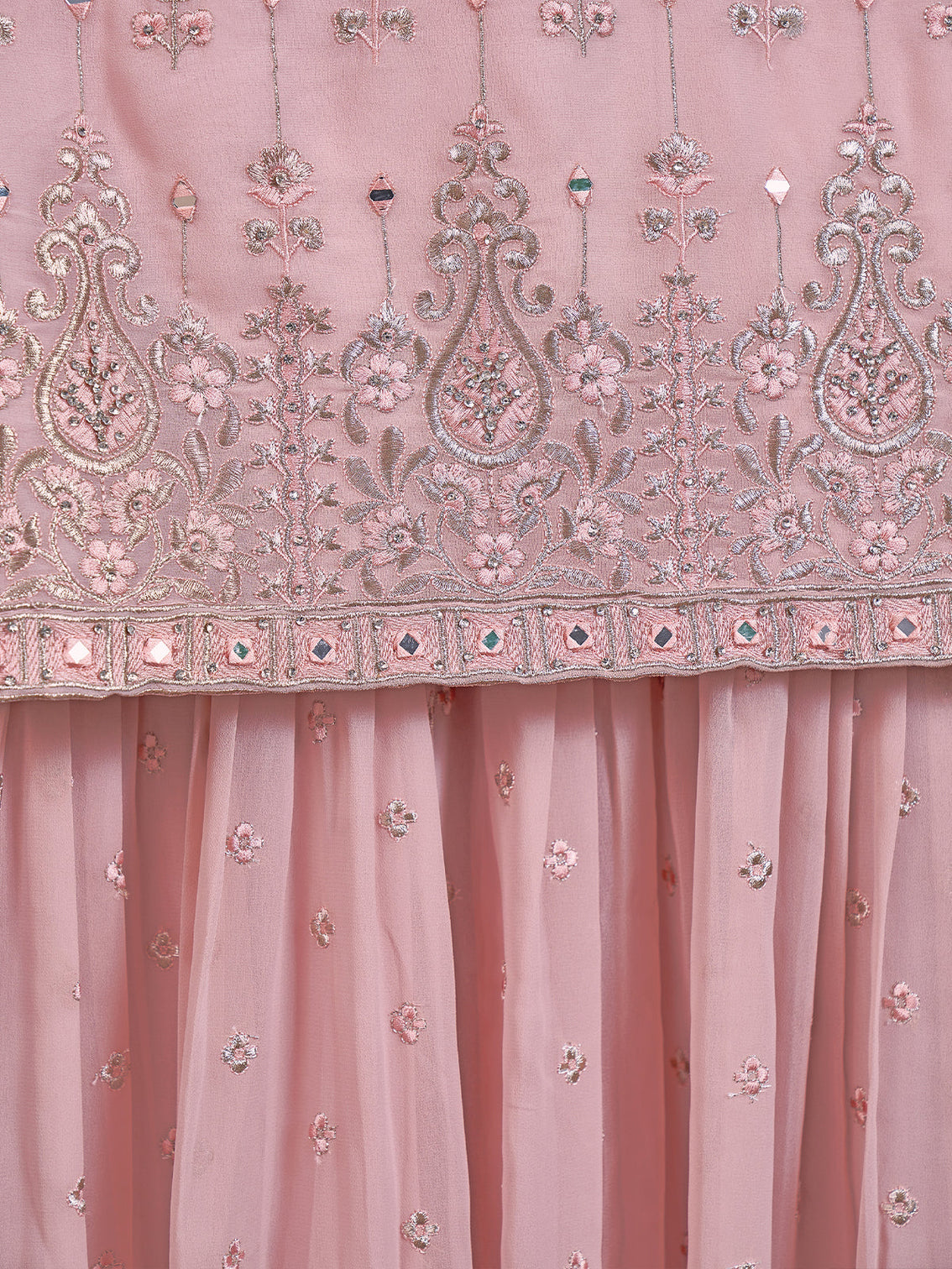 Pink Embroidered Georgette Partywear Stitched Kurta Set