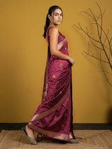 Soft Organza Meenakari Woven Saree with Jamdani Zari Pallu and Brocade Blouse Festive Wedding Party Wear Saree