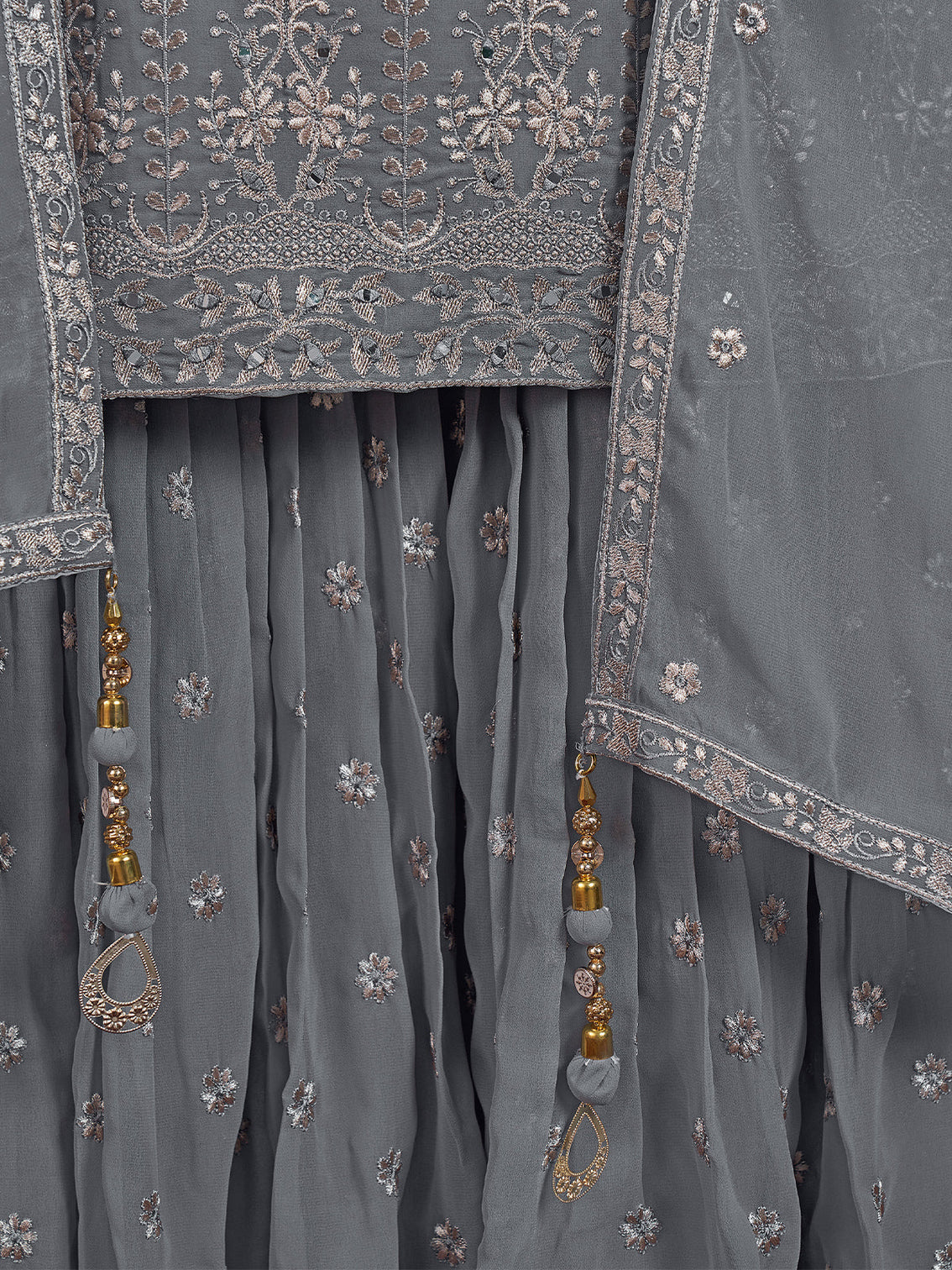 Grey Embroidered Partywear  Stitched Kurtaset