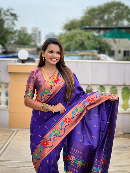 Premium Purple Paithani Silk Saree for Women