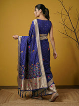 Soft Organza Meenakari Woven Saree with Jamdani Zari Pallu and Brocade Blouse Festive Wedding Party Wear Saree