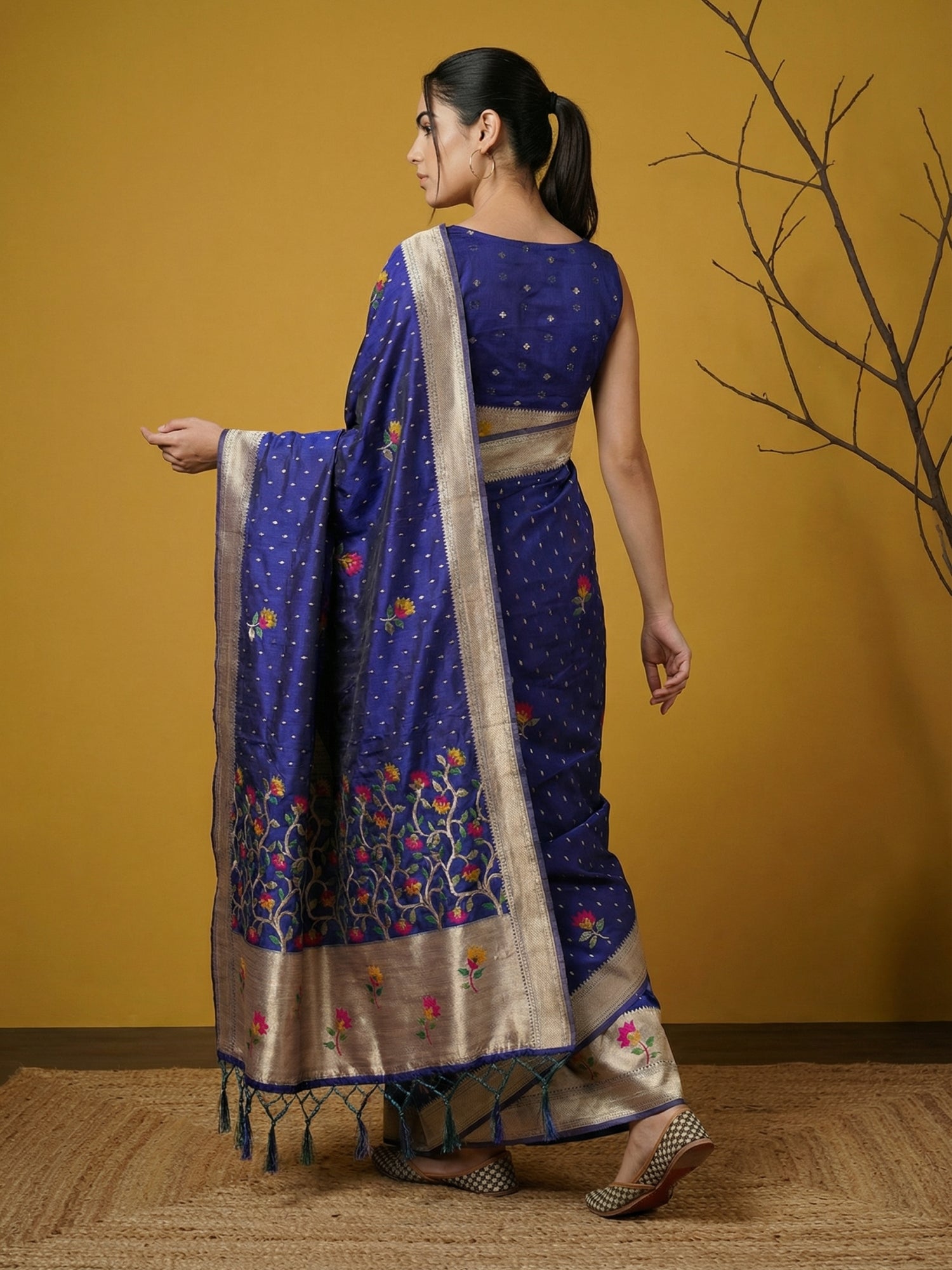 Soft Organza Meenakari Woven Saree with Jamdani Zari Pallu and Brocade Blouse Festive Wedding Party Wear Saree
