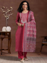 Gerua Pink Printed Silk Blend Straight Suit With Dupatta
