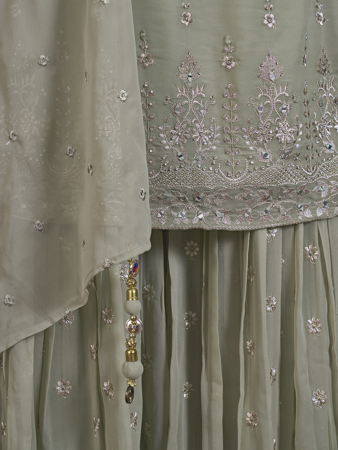 Green Embroidered Georgette Partywear Stitched Kurta Set