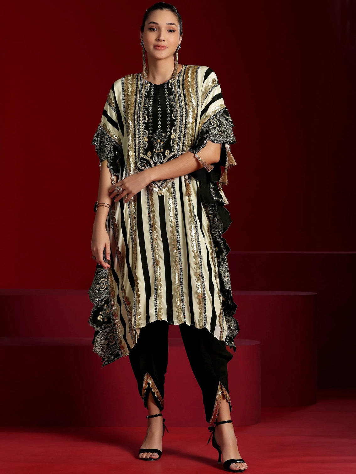 Mameraa Art Black Striped Silk Blend Co-Ords