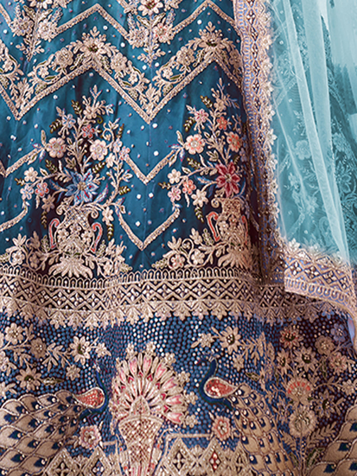 Blue Soft Net Embroidered Semi Stitched Lehenga Choli