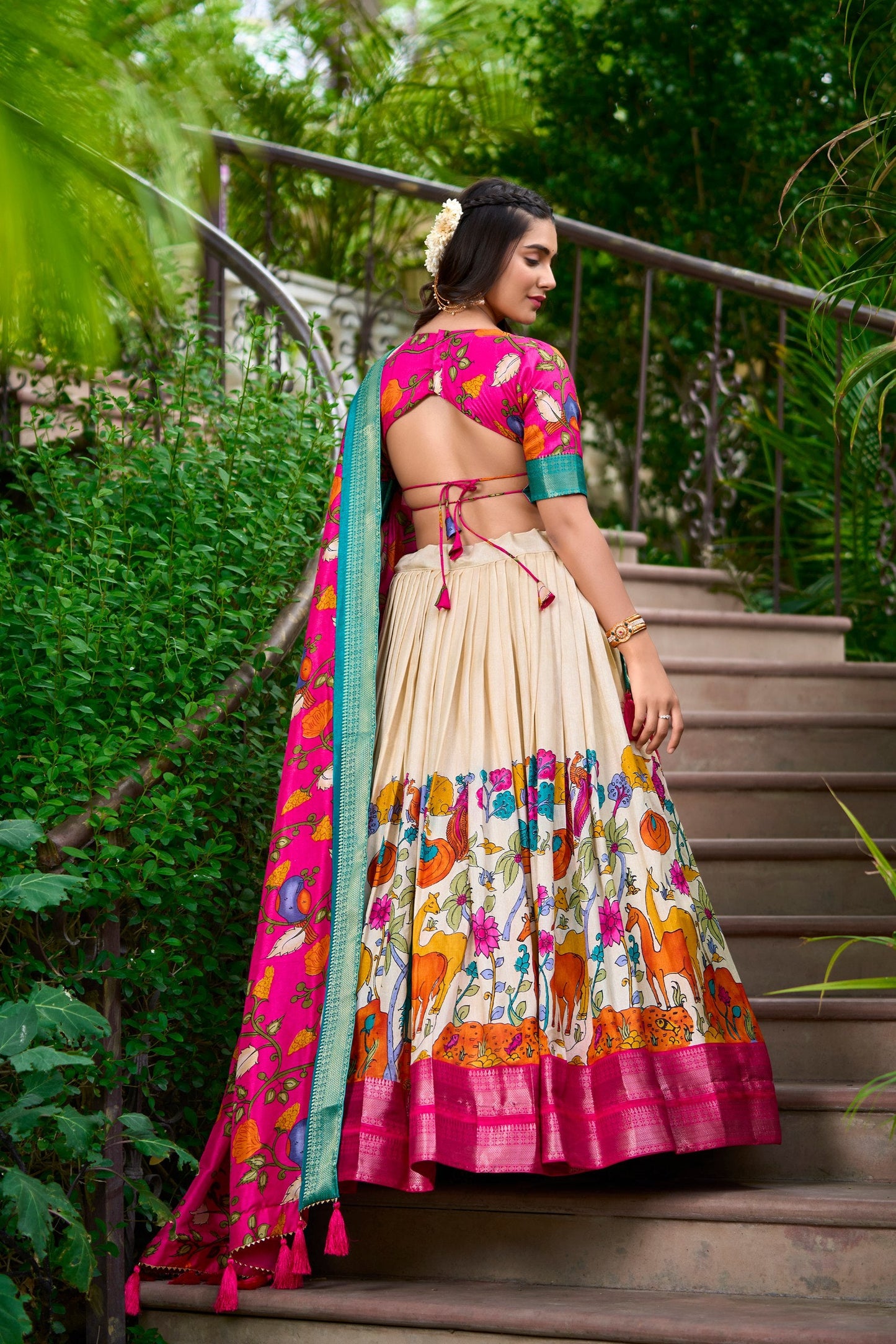 Kalamkari printed lehenga choli dupatta set