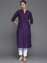 Libas Purple Woven Design Silk Straight Kurta