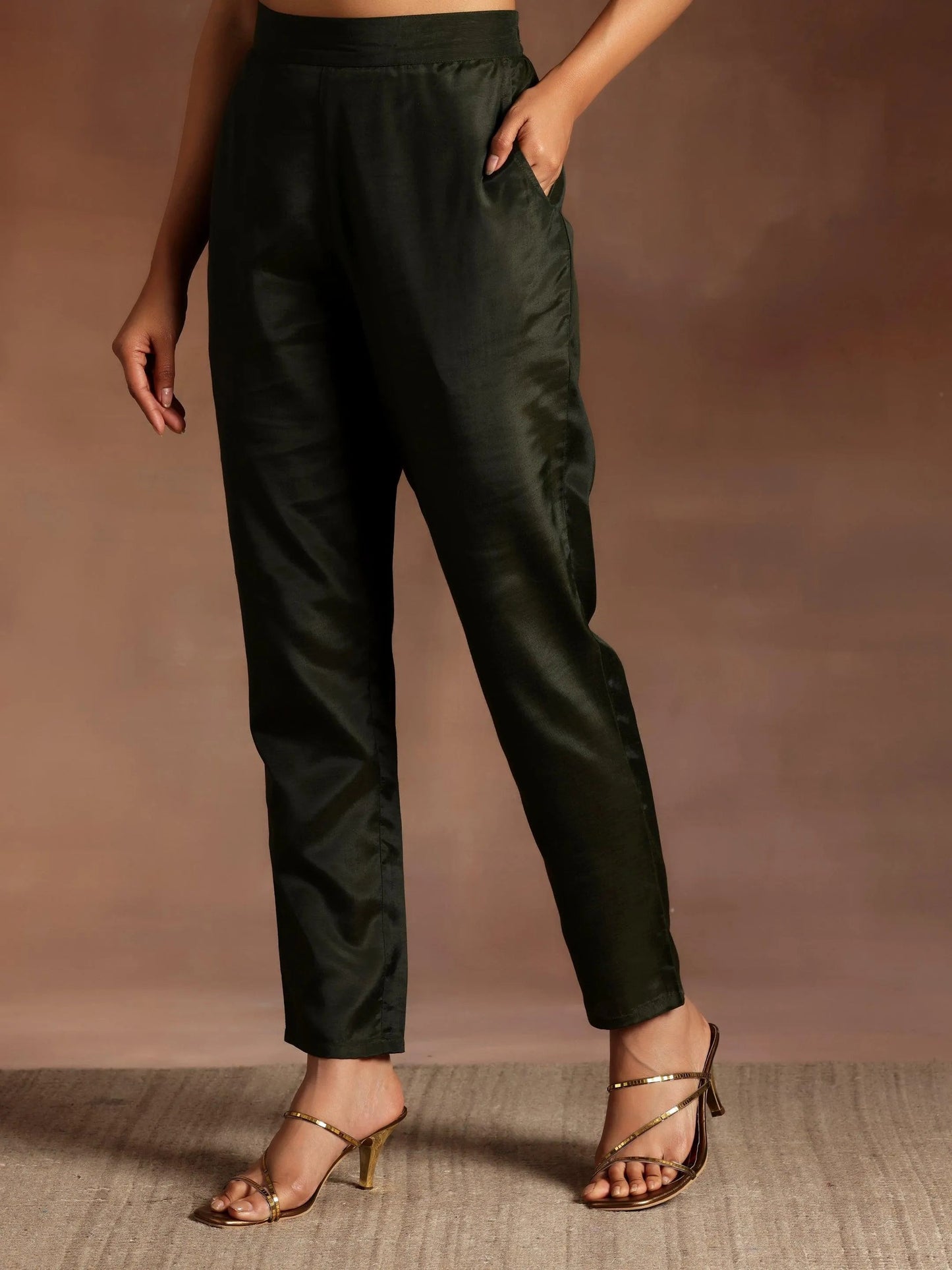 Libas Chandni Olive Embroidered Georgette A-Line Kurta With Trousers & Dupatta