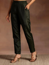 Libas Chandni Olive Embroidered Georgette A-Line Kurta With Trousers & Dupatta