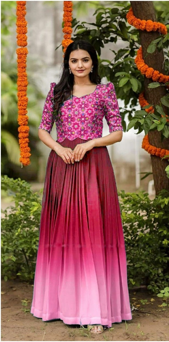 Georgette Pink Colo Lovely Pattern Long Gown