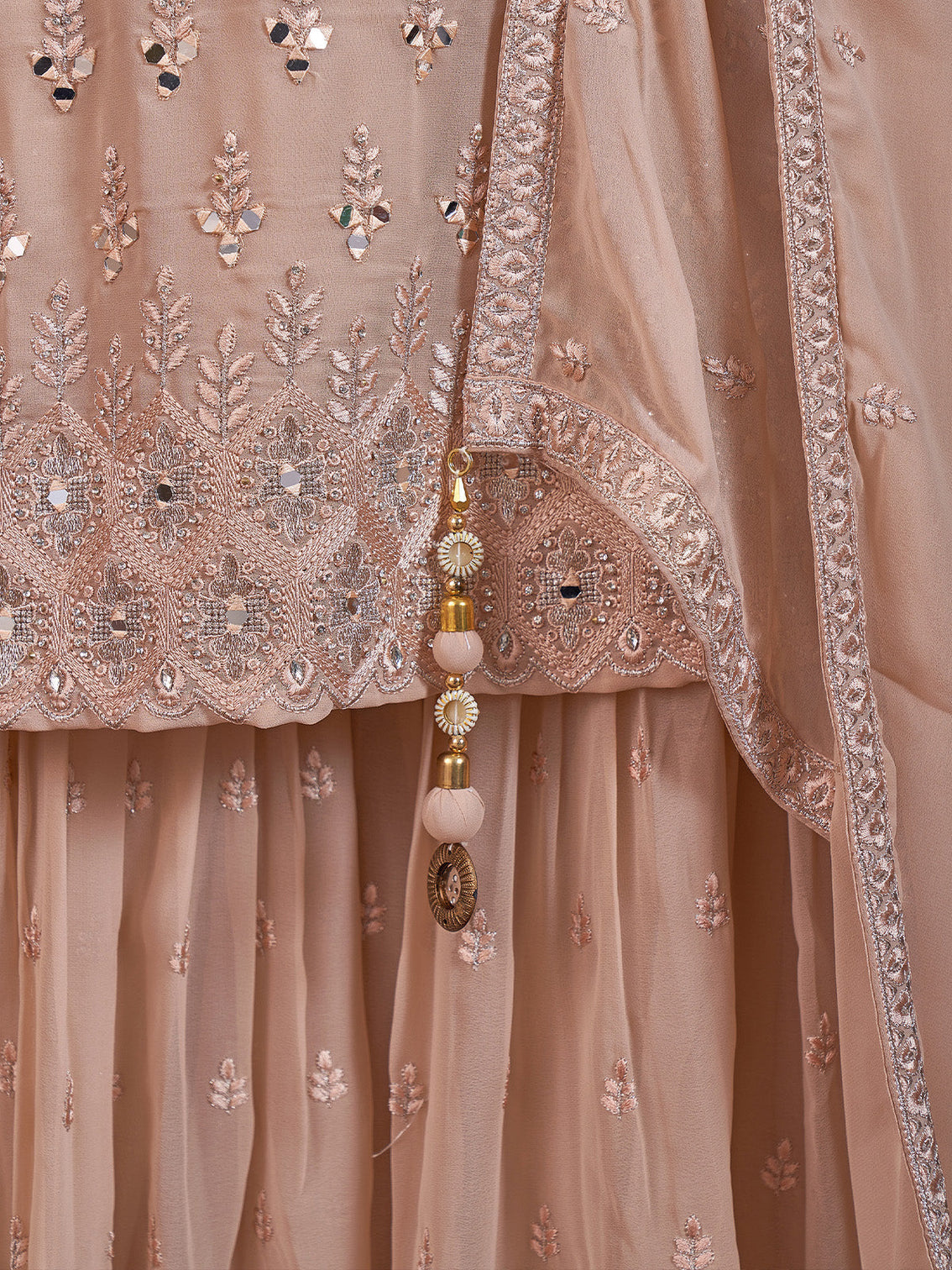 Classic Embroidered Peach Georgette Stitched Kurta Set