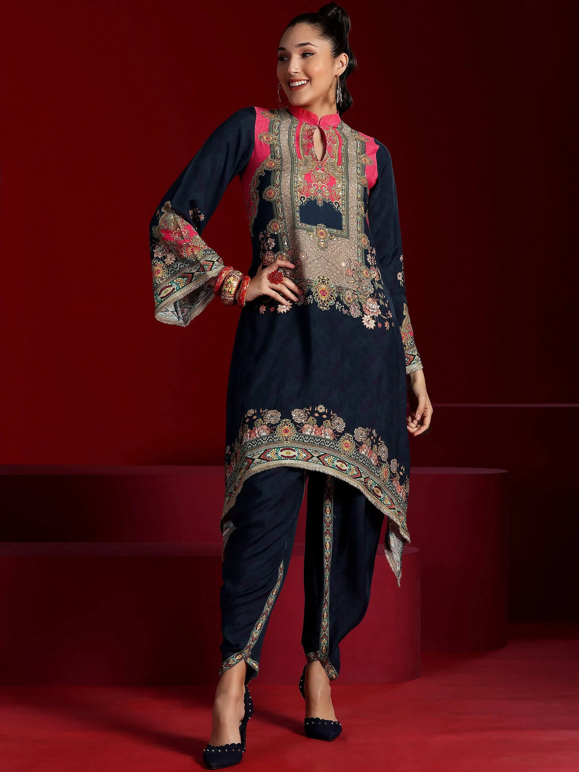 Mameraa Art Multi Printed Silk Blend Co-Ords