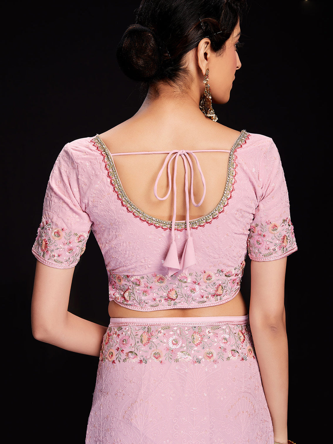 Pink Georgette Embroidered Saree With Unstitched Blouse