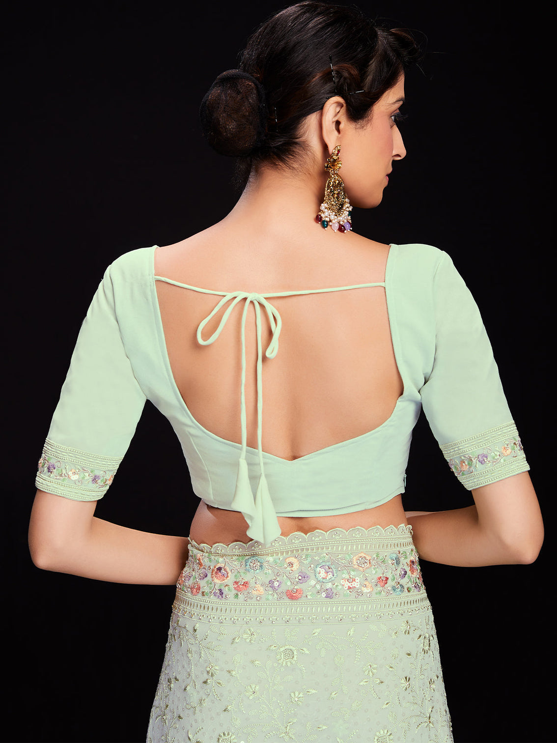 Sea Green Georgette Embroidered Saree With Unstitched Blouse