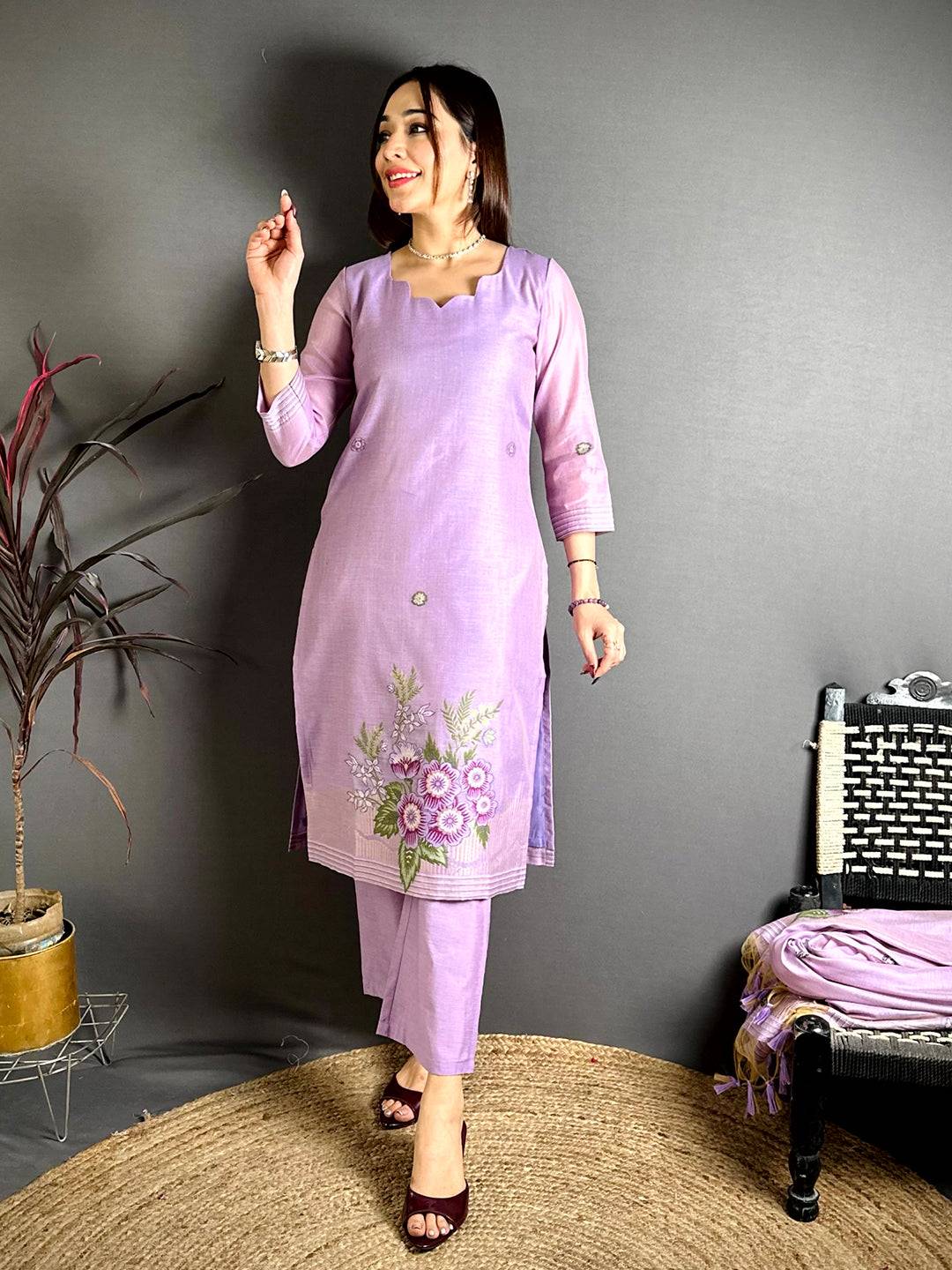 Lilac Purple Floral Cotton Dress
