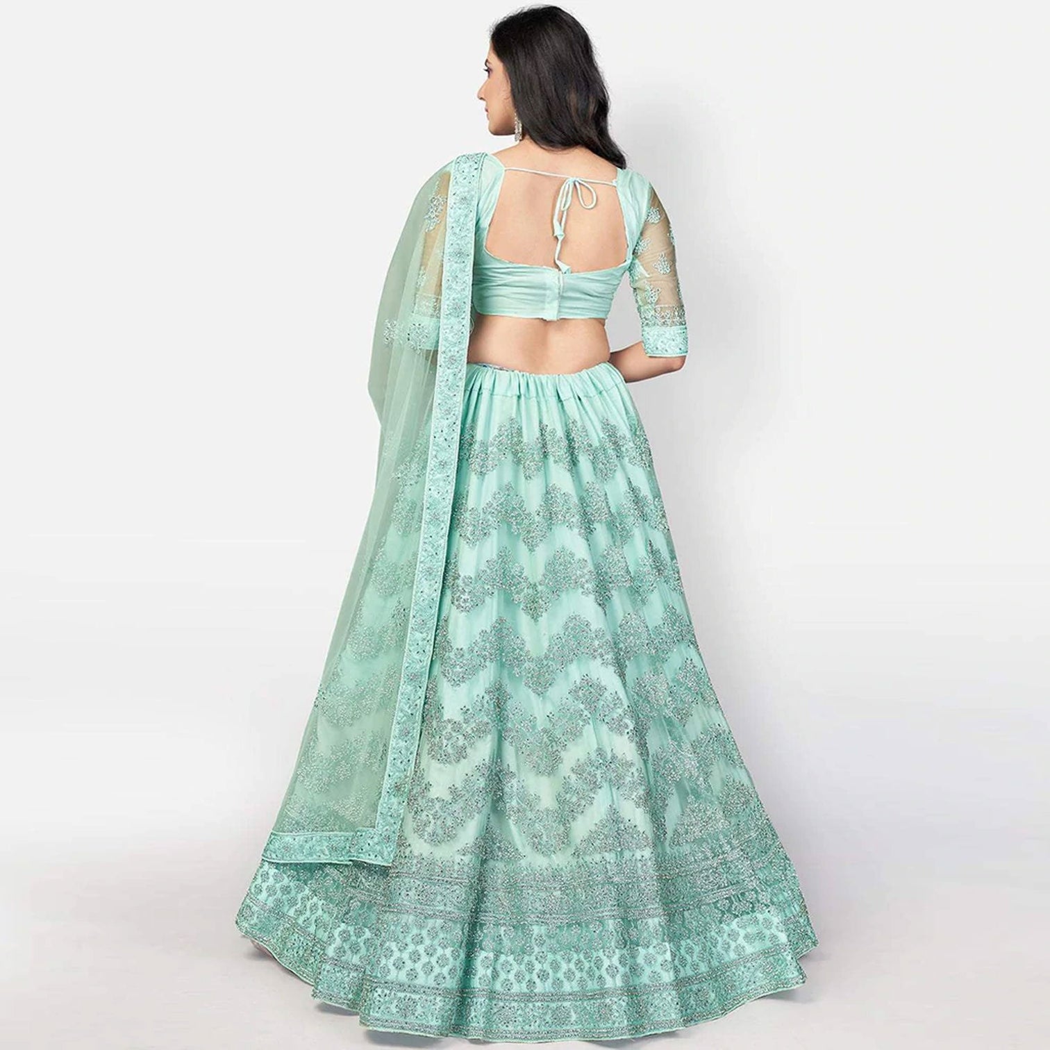 Summer Green Soft Net Embroidery and Zaken Work Lehenga choli