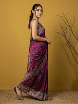 Soft Silk Printed Floral Saree with Rainbow Zari Woven Pallu and Contrast Blouse Festive Party Wear Saree